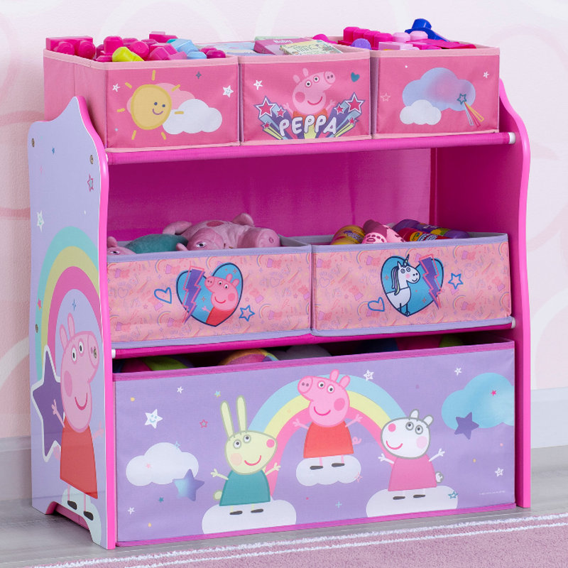 Peppa Pig Pink Wooden Stackable Toy Organizer with Fabric Bins
