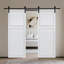 Double porte à 2 panneaux de style maison de campagne 3/4 po d'épaisseur 64 po X 84 po Porte de grange coulissante en MDF blanc avec trousse de quincaillerie-130900746