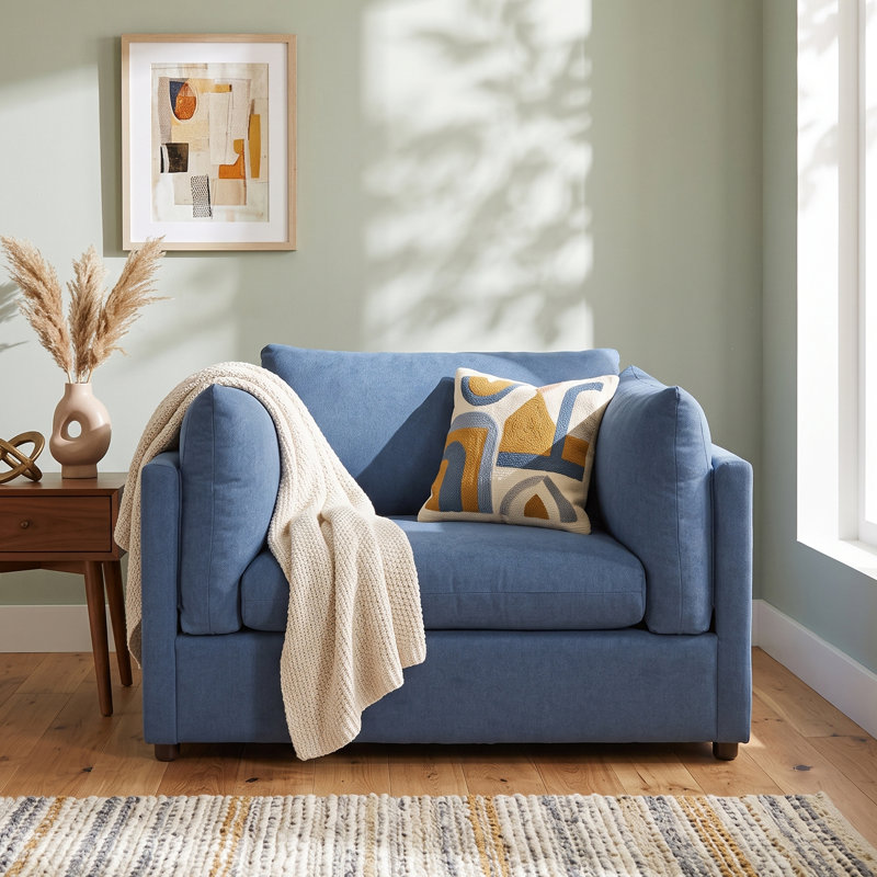 Yorba 50.5'' Wide Cuddler Arm Chair, Navy Polyester Blend, No