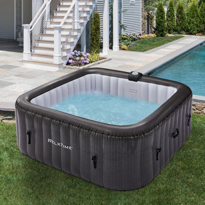 Relxtime 73x73 Inch  Portable Inflatable Jacuzzi Hot Tub, Installation-free Portable Hottub,130 Soothing Massage Jets,  Outdoor Inflatable Spa With Cup Holder, 2 Cartridge