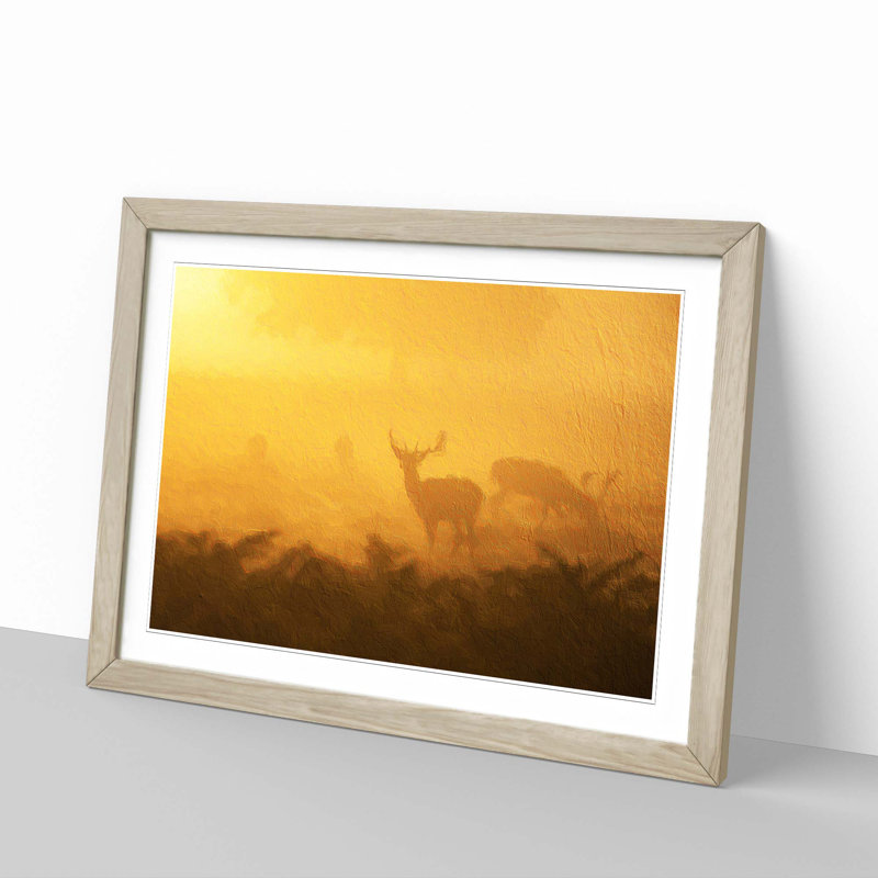 Grazing Stag Deer - Picture Frame Painting Print, Oak Framed, 36cm H x 48cm W x 2cm D