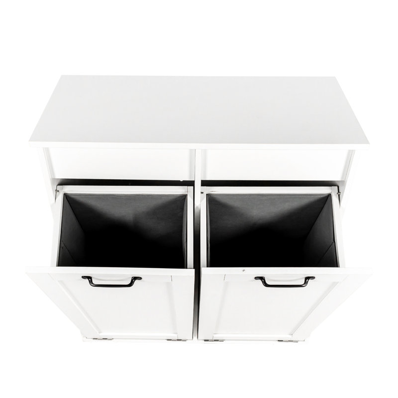 Laundry Cabinet With Removable Liner Bags - Keep Clothes Neat And Tidy White Wooden Hamper 15mm Particle Board 3mm Partition Separate Categories