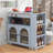 Rolling Kitchen Island With Extended Table, Kitchen island on Wheels with LED Lights,Power Outlets and 2 Fluted Glass Doors, Kitchen Island with a Storage Compartment and Side 3 Open Shelves-1310940791