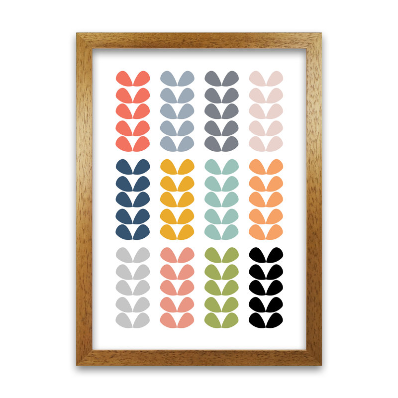 Scandinavian Folk Rainbow Leaves Original - Print, Oak Frame, 59cm H x 42cm W x 3cm D