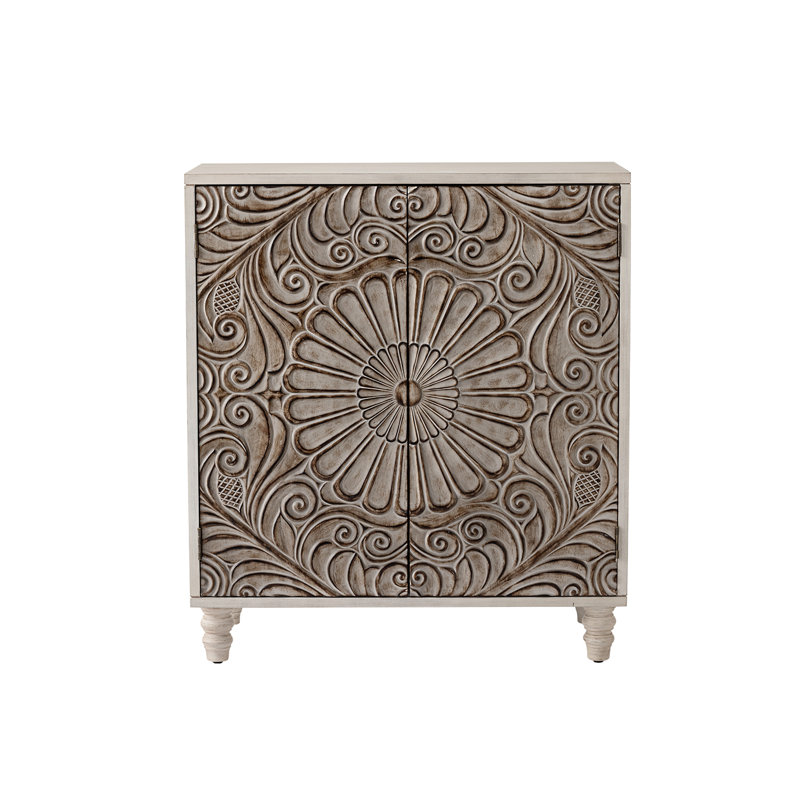 Vintage Carved Push-to-Open 2-Door Storage Accent Cabinet