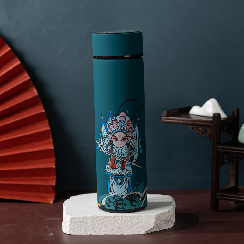 Bouteille d'eau isotherme isotherme de voyage, thé, thermos, crépine amovible et température avec motif de chanteur d'opéra chinois - 16,9 oz liq. (Bleu sarcelle)