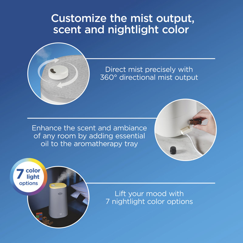 White Ultrasonic Cool Mist Humidifier with UV LED Light
