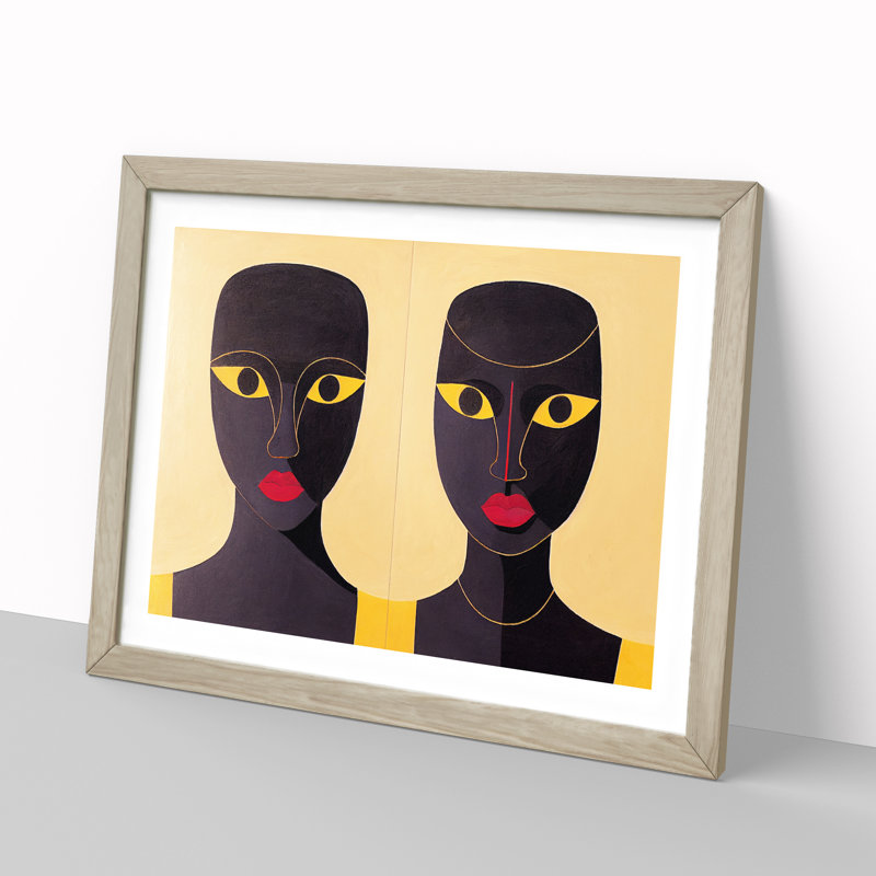 Two Women Abstract Vol.3 - Single Picture Frame Print, 46cm H x 64cm W x 2cm D, Oak Framed