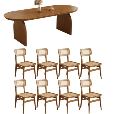 Ensemble de table de salle à manger moderne en bois massif ovale