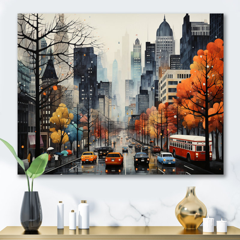 «Bold Cityscape Urban Fog III - City Buildings», art mural, H 34 po x l 44 po x P 1,5 po, Toile tendue