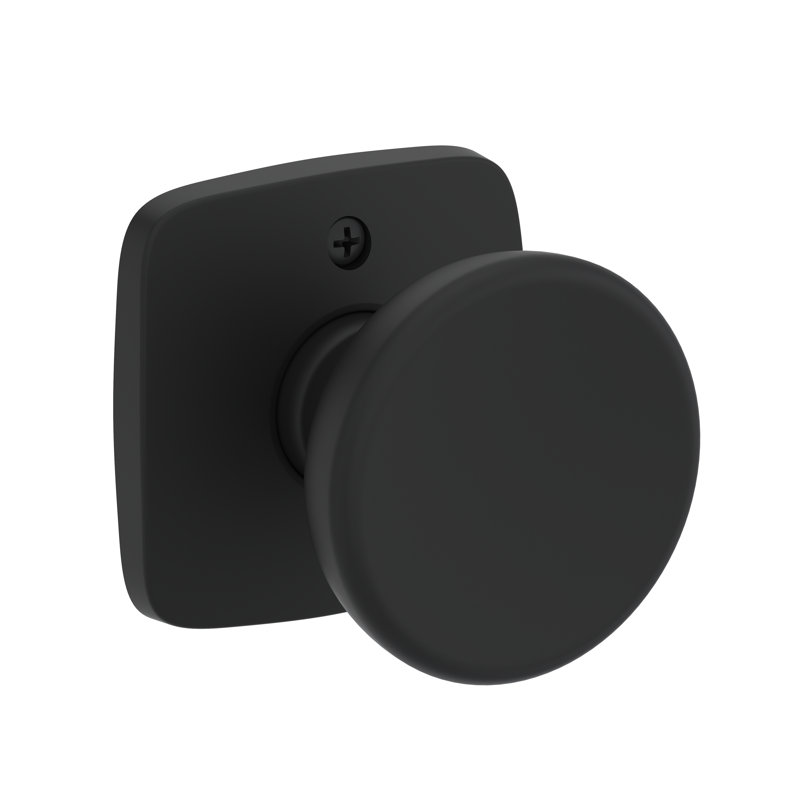 Solvang Passage Knob with Soft Square Rose in Matte Black, Matte Black