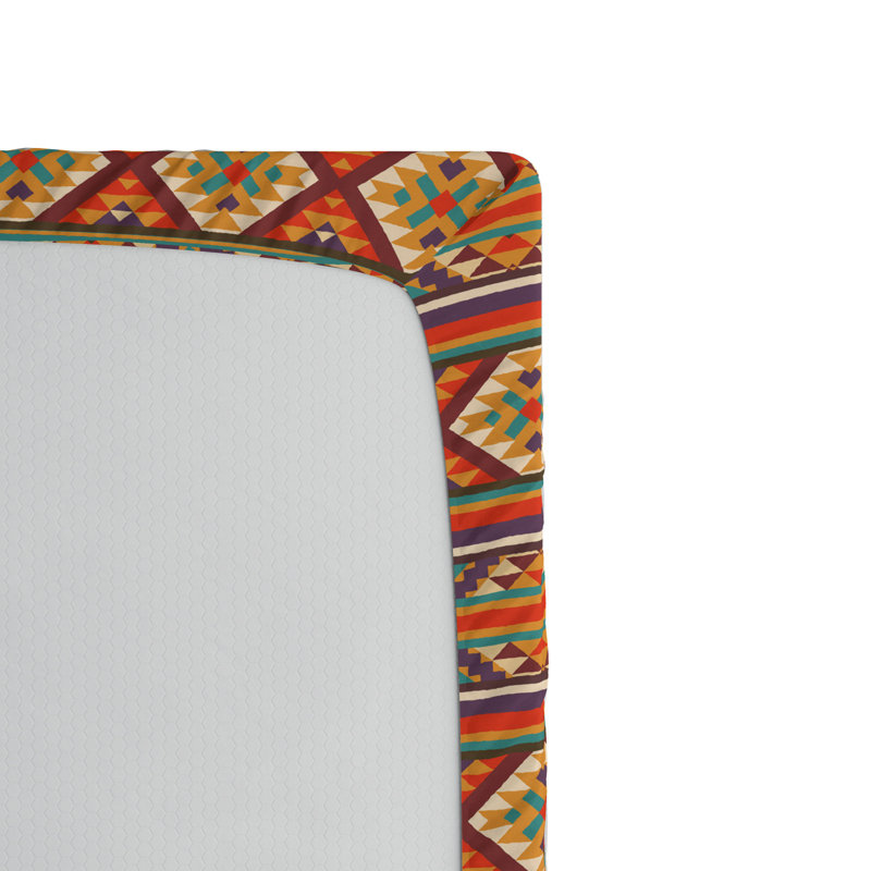 Microfiber Geometric Fitted Sheet, Twin Fitted Sheet, Orange/Blue Geometric