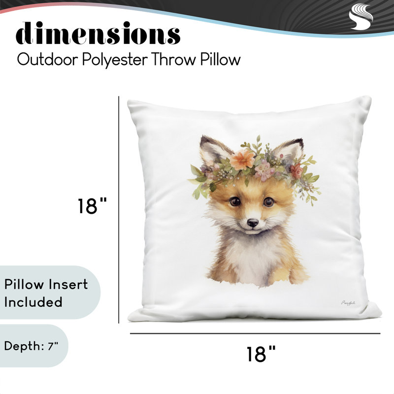 Coussin d'extérieur Woodland Fox Flower Crown, imprimé par Roozbeh, 18 x 7 x 18, Renard orange
