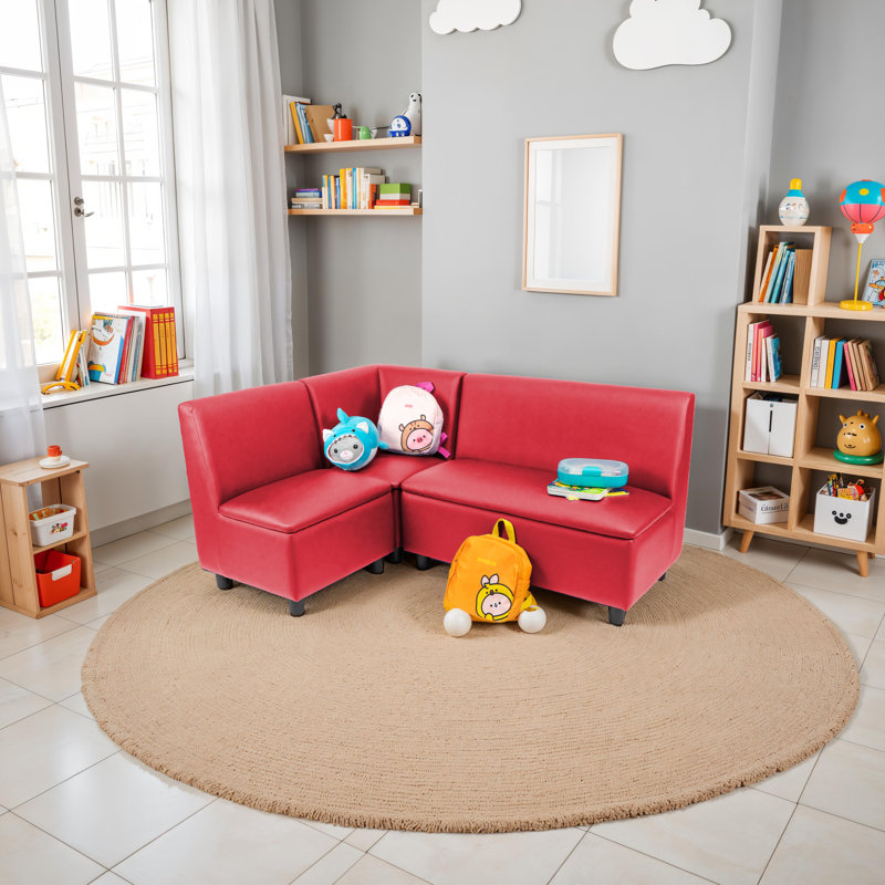 Kid Comfort Collective Modular L-Shaped Seating, 3-Piece Set - Red, Red