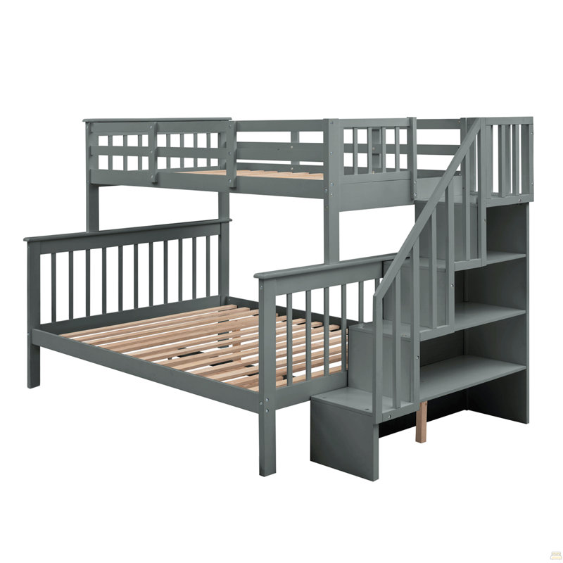 Twin-Over-Full Bunk Bed With Storage And Guard Rail