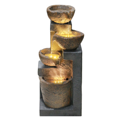 4-tiers Cascading Bowls Outdoor Water Fountain With Led Light