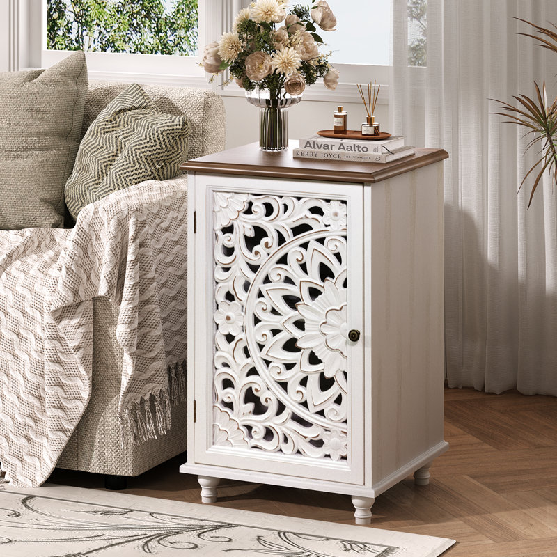 Petite armoire d'appoint avec porte, armoire de rangement avec pieds en bois massif et tablette réglable, buffet pour la cuisine, la salle à manger, la chambre à coucher, blanc