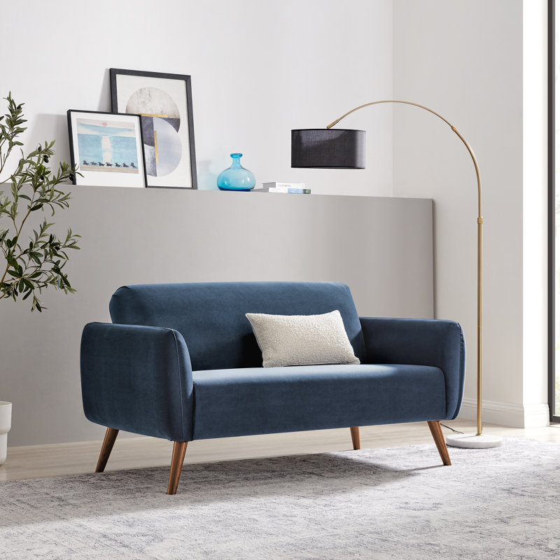 Tolly Seater Sofa Modern Deco Design - Soft Touch Luxury Velvet Retro Accent Chair In a Box, Blue Velvet, 2
