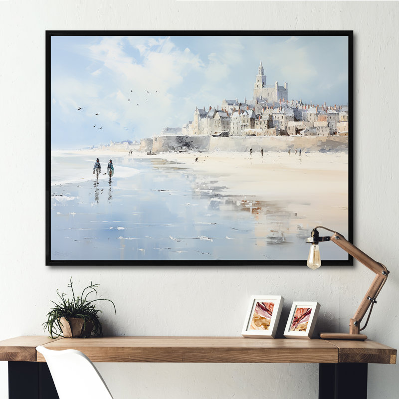 «Normandys Beach In France», reproduction sur toile, Cadre flottant noir, H 12 po x l 20 po x P 1 po