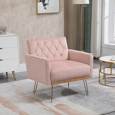 Fauteuil en velours avec accoudoirs et canapé simple capitonné moderne avec accoudoirs et pieds en métal doré pour le salon et la chambre à coucher