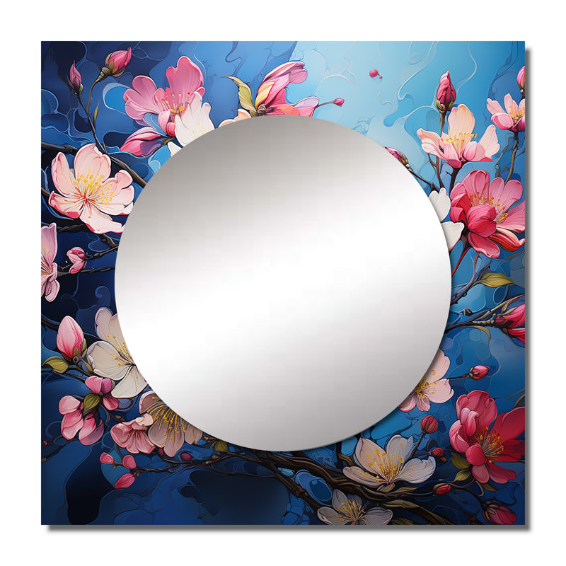 Apple Blossom Fauvist Delight I - Floral Square Mirror Wall Art For Bathroom, 36" x 36"