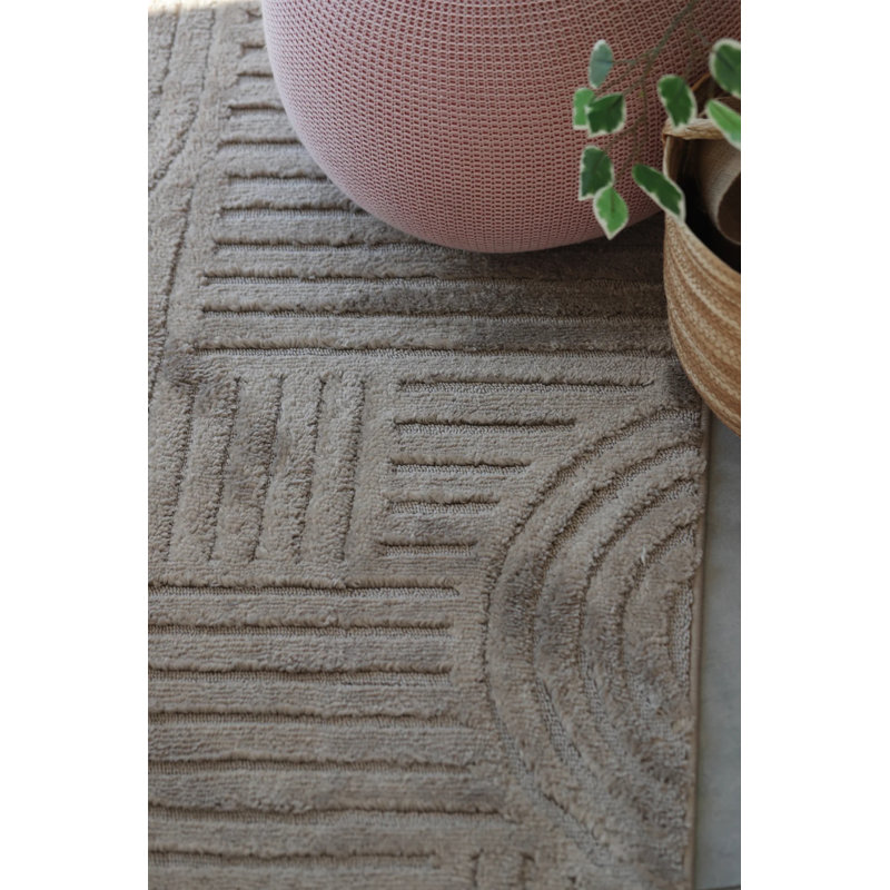 Tapis rayé en coton Shuntina, Carré 3 pi 8 po