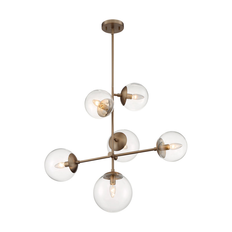 Arverne 6 - Light Dimmable Sputnik Modern Linear Chandelier, Burnished Brass
