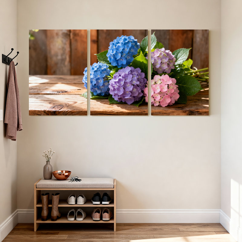 Tableau mural sur toile à motif floral d'hortensia (paquet de 3), H 24 po x l 48 po