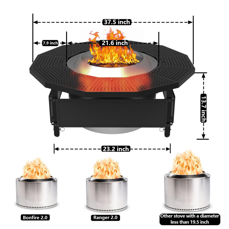 Adjustable Fire Pit Surround Tabletop Coated Steel UV-Resistant Fabric Thick Metal, 24" H x 38" W x 38" D