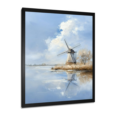 Minimal Windmill Landscape By The Lake - Windmills Wall Art Living Room