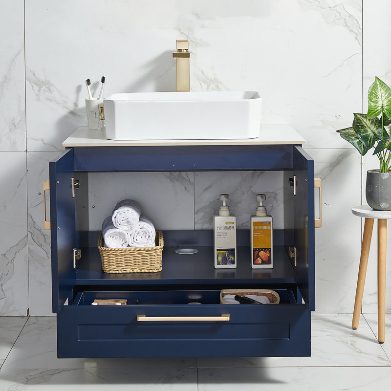 Ensemble de meuble-lavabo simple 30 po avec plateau moderne bleu