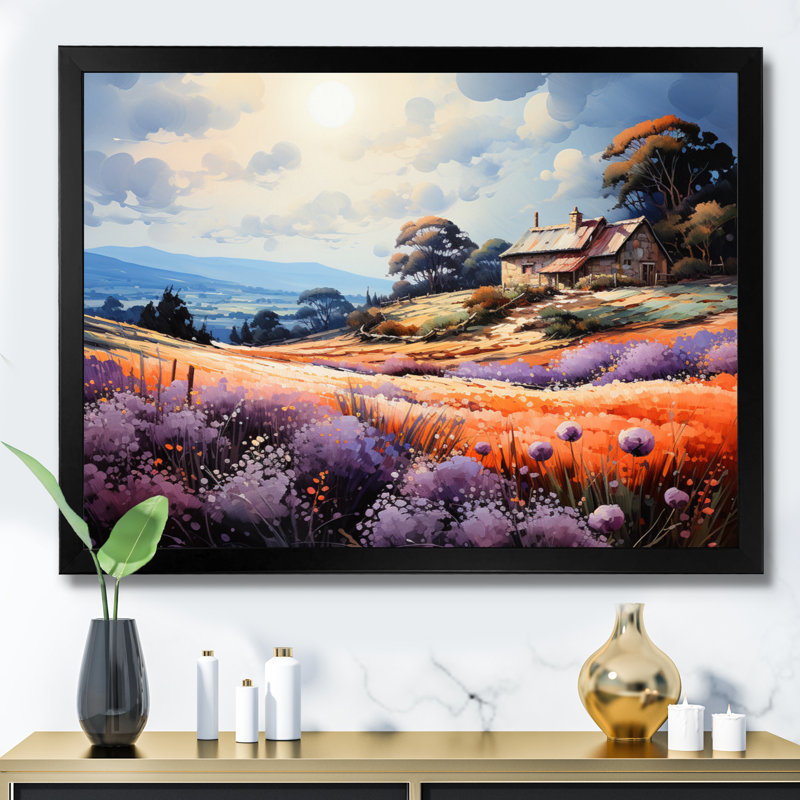 Masias " French Countryside Serenity Pointillism ", H 30 po x l 40 po x P 1,5 po, Cadre simple noir