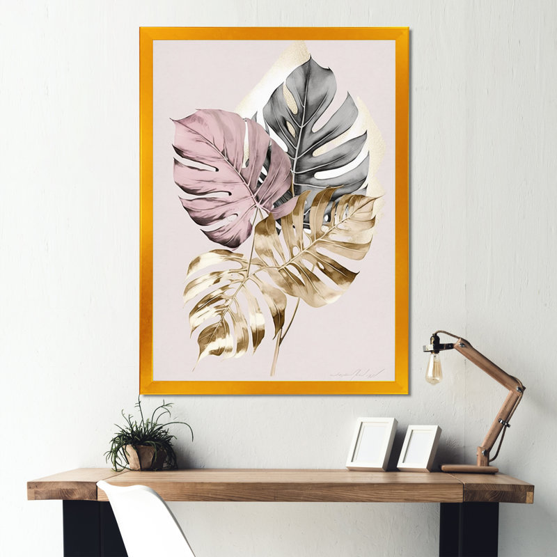 Feuille V - reproduction sur toile, L 12 po x H 20 po, Impression dorée sur toile encadrée