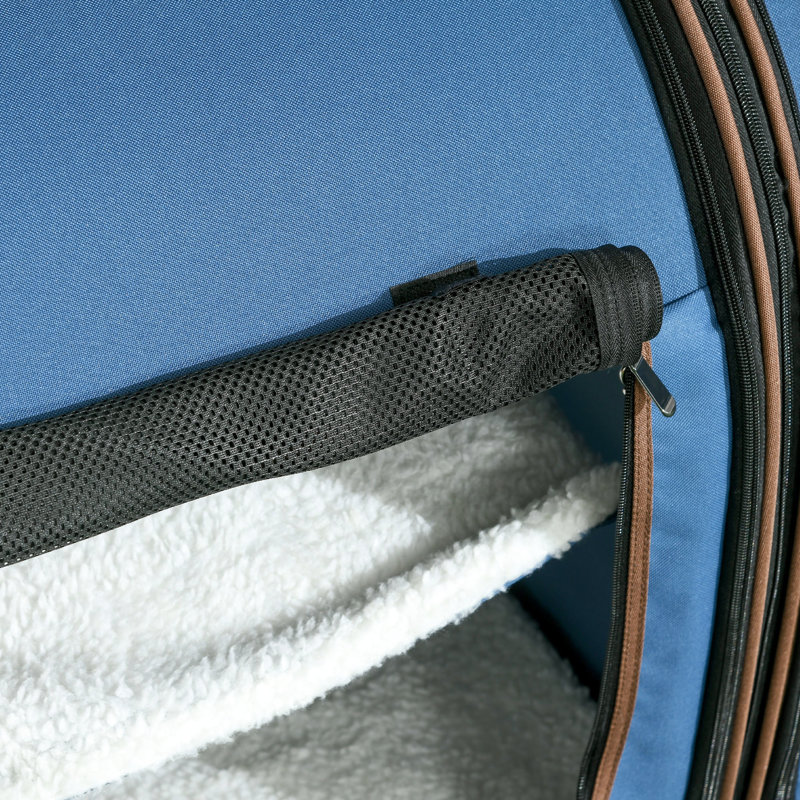 Boîte de transport bleue pour chat 39 po - Tissu respirant, deux compartiments, coussins moelleux et coffre de rangement portable, bleu, fenêtres