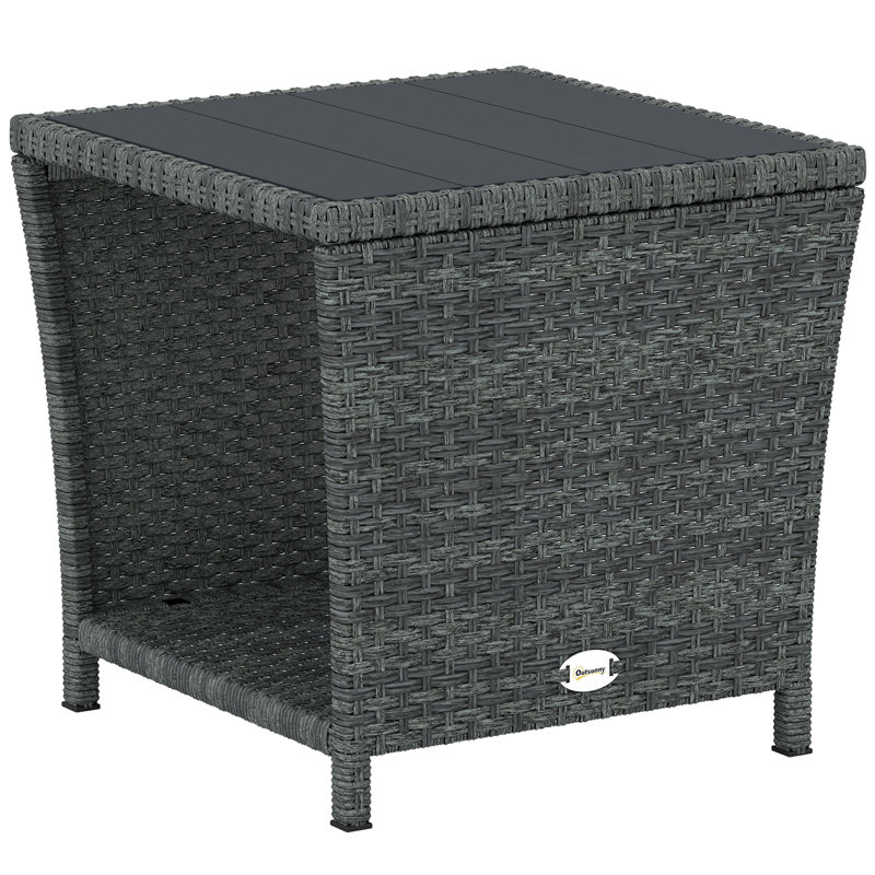 Square Metal Outdoor Side Table , 45cm cm W 45cm cm D, Black Top/Dark Grey Base