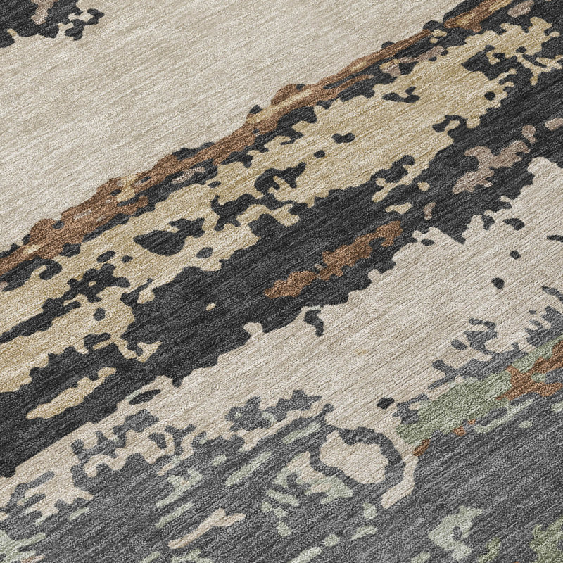 Machine Washable Indoor/Outdoor Chantille ACN2592 Abstract Rug, Charcoal, 9' x 12'