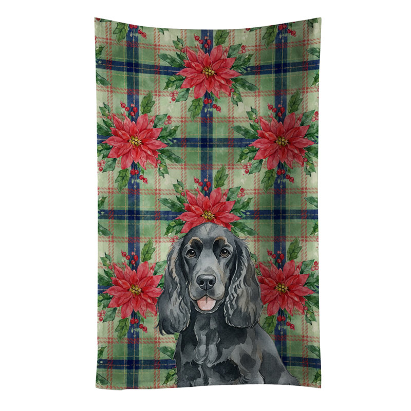 Black Cocker Spaniel Christmas PoinsettIas Kitchen Towel, Black Cocker Spaniel