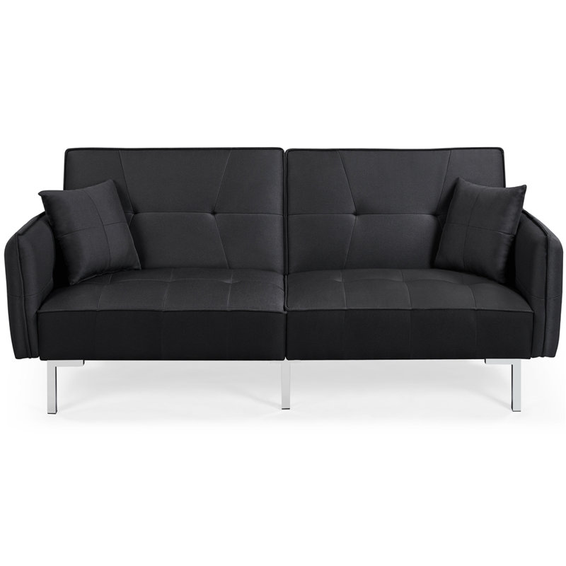 Palmgrass Full 78.5" Wide Linen Tufted Back Convertible Sofa, Polyester Black