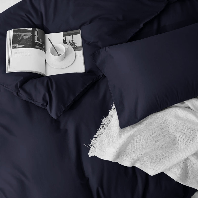  Ultra Soft Microfibre 200 TC Reversible Duvet Cover Set with Pillow Cases, Navy, Full Duvet Cover + 2 Standard Shams