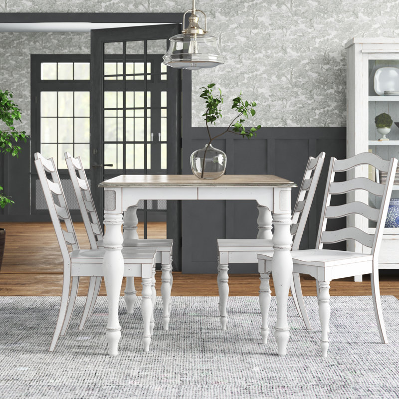Silvestre 6 Person Rectangular Dining Table Set w/ Ladder Back Side Chairs