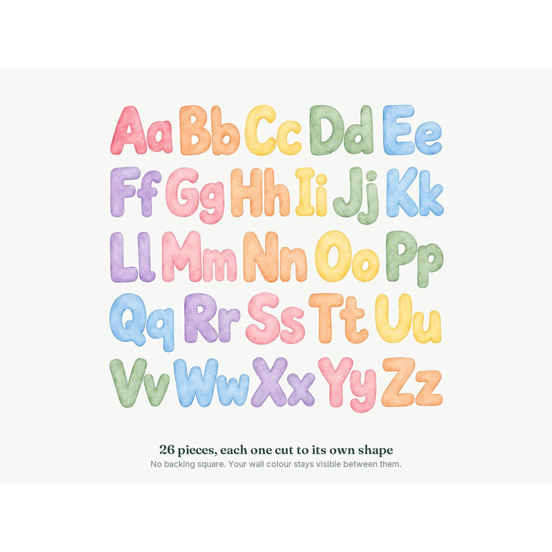 Pastel Upper And Lowercase Alphabet Wall Decals, Set of 26 Educational Peel and Stick Wall Stickers, Classroom Playroom Decor, Kids Learning Wall Art, 20"W x 20"H (50 x 50 cm)