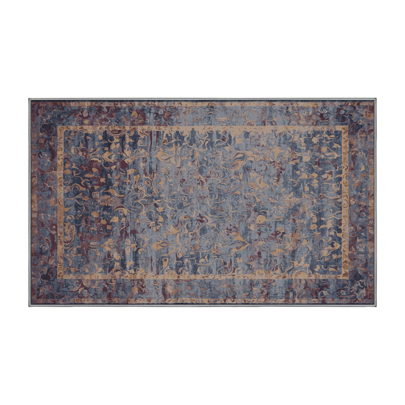 Machine Washable Gray Area Rug, Rectangle 7' x 9'