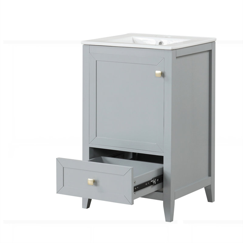 Meuble-lavabo de salle de bain avec lavabo et tiroir, Gris