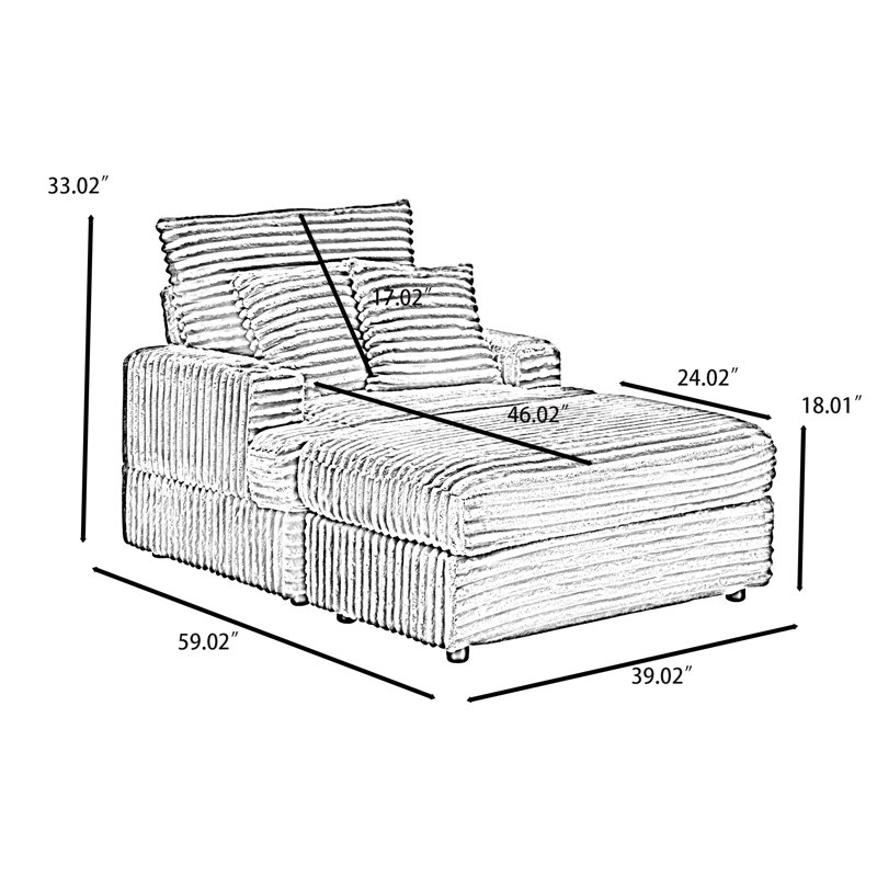 Oversized Corduroy Armchair with Ottoman and Built-In Cup Holder,Plush Lounge Chair with Pillows, Wide Seat, and Deep Storage