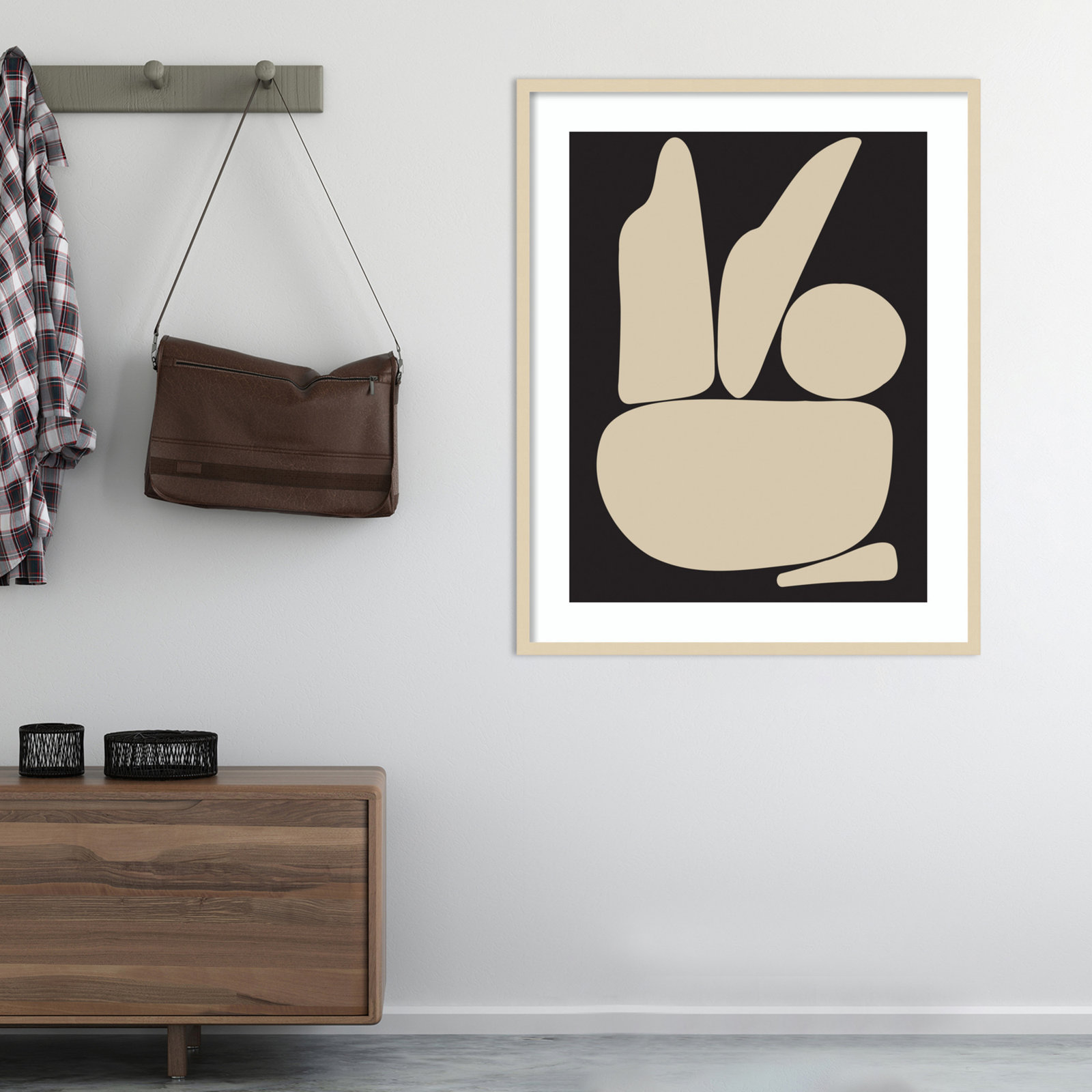 Zen Rock Garden Black And Tan by The Creative Bunch Studio, Brown Framed, 25" H x 21" W