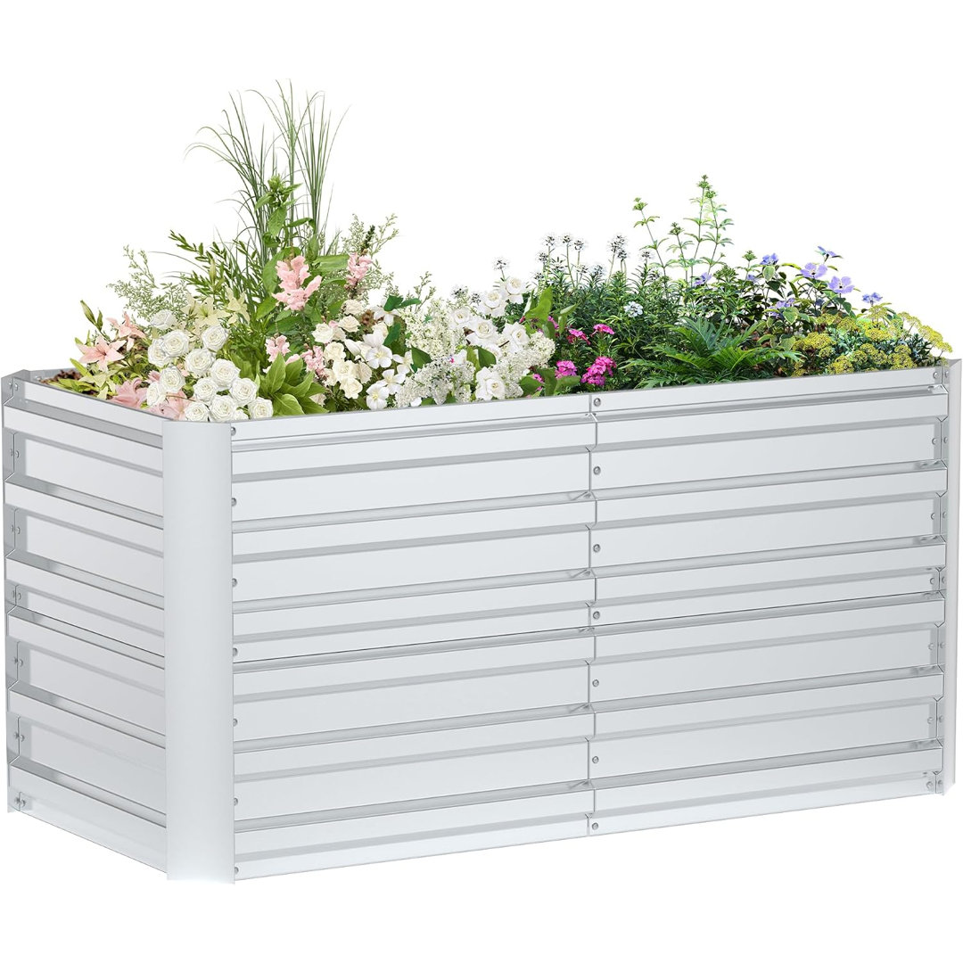Raised Garden Bed, Galvanised Steel Rectangular Outdoor Planter Box for Growing Plants, Vegetables, Flowers and Herbs, Weatherproof