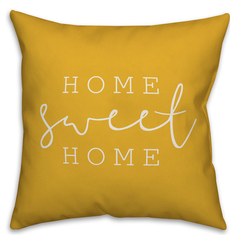  Coussin intérieur / extérieur Home Sweet Home, Jaune, H 16 po x l 16 po