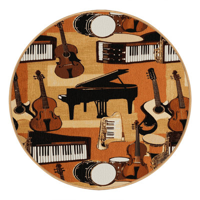 Washable Musical Instruments Collection Music Area Rug