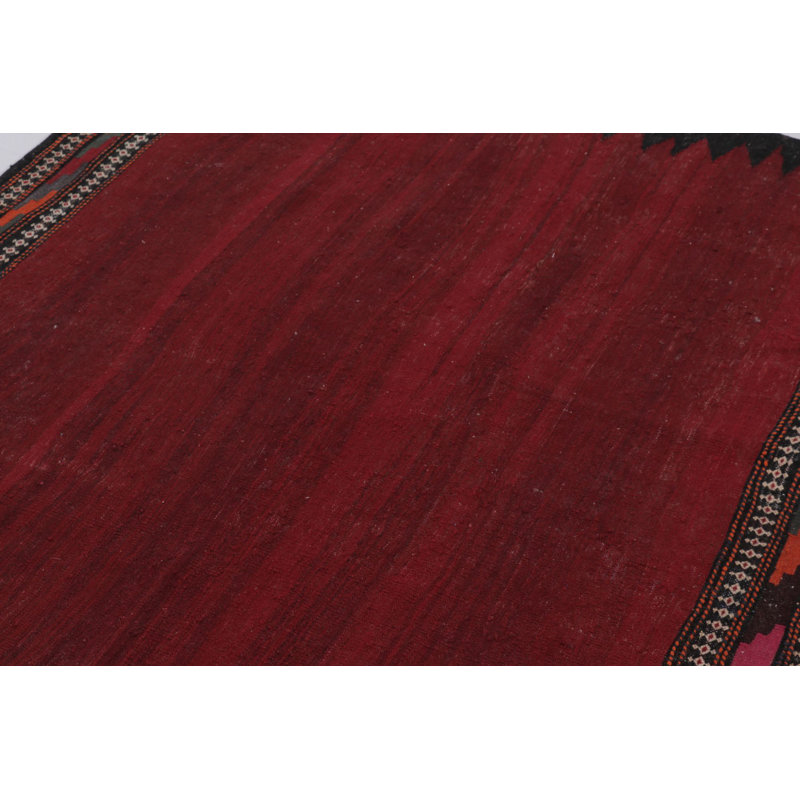 Vintage Afghan Solid Kilim In Red With Geometric Tribal Patterns - Rug & Kilim