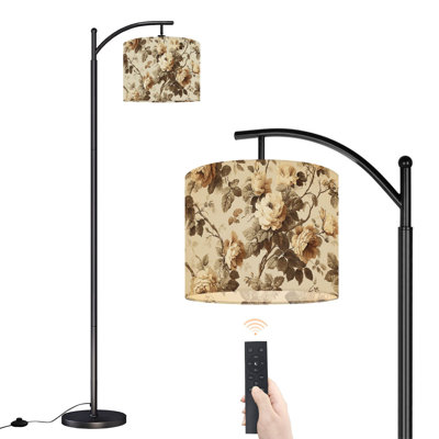 Lampe sur pied à arc avec abat-jour réglable Vintage Floral Brown Beige Lampe sur pied 3 températures de couleur à haut gradateur avec interrupteur au pied pour la chambre à coucher